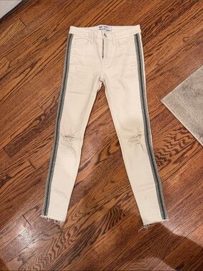 Free People Cream Skinny Jeans with Metallic Side Stripes